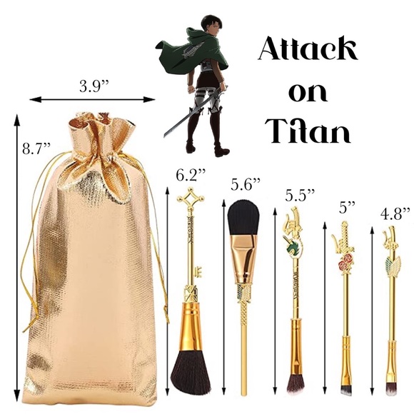 Attack on Titan Gold 5 Piece Makeup Brush Set with Bag - Picture 16 of 16